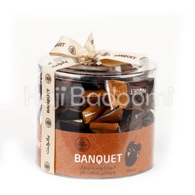 خرما پرتقالی بانکت با روکش شکلات تلخ بسته طلقی 5۰۰ گرمی