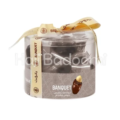 خرما فندقی بانکت با روکش شکلات تلخ بسته طلقی 5۰۰ گرمی