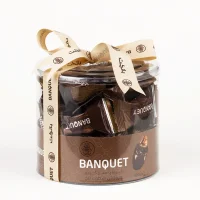 خرما گردویی بانکت با روکش شکلات تلخ بسته طلقی 5۰۰ گرمی