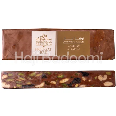 نوقا بار محمد ساعدی نیا کشمش و بادام هندی 130 گرمی