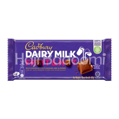 شکلات تخته ای دیری میلک کدبری با مغز کشمش و بادام 160 گرمی